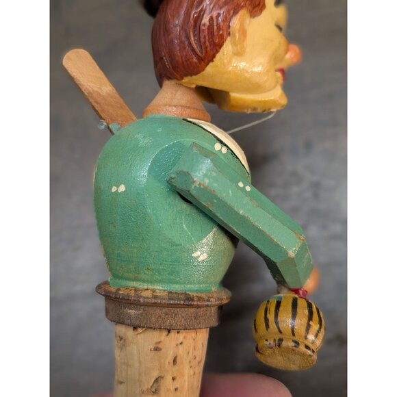 Vintage Hand-Carved Mechanical Cork Bottle Stopper Man Drinking Wine - Picture 5 of 15